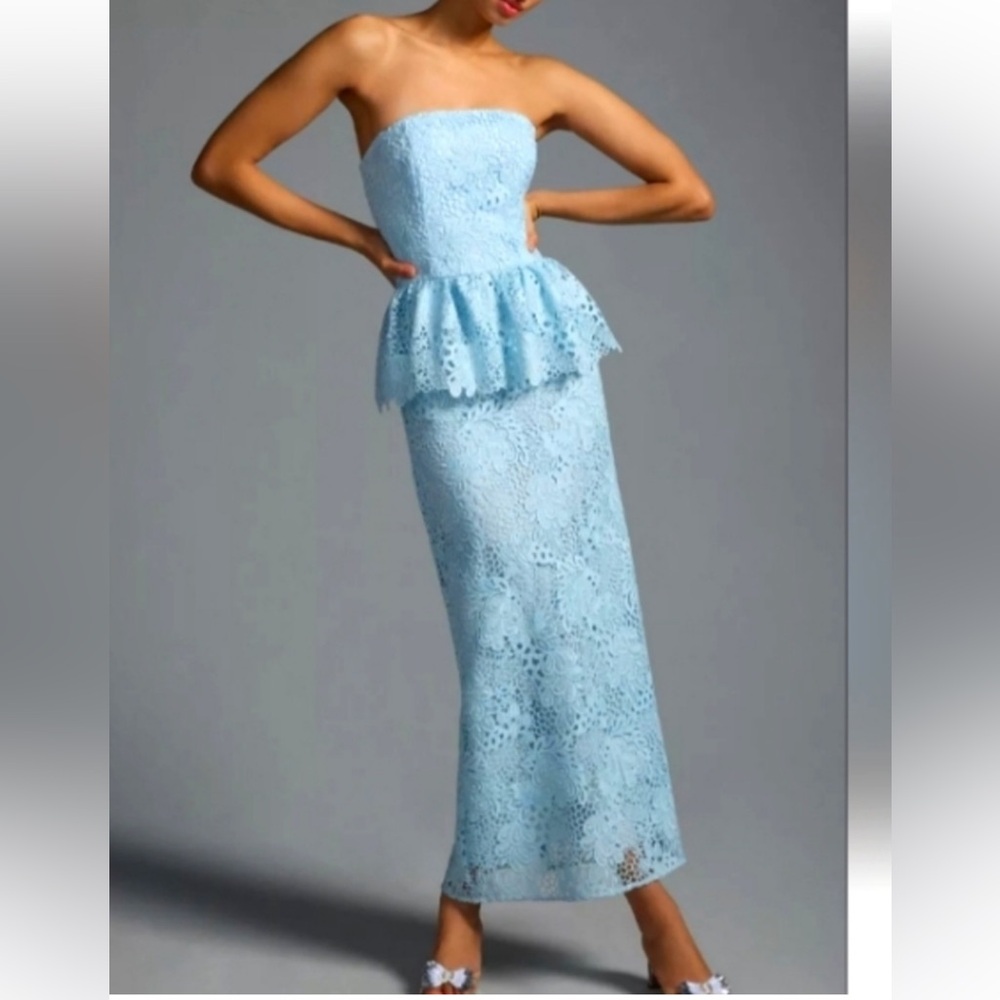 New Blue Lace Strapless Dress